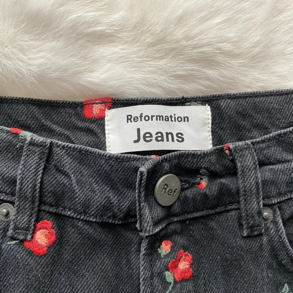 Reformation Floral Embroidered Straight Leg Jeans - Picture 5 of 11
